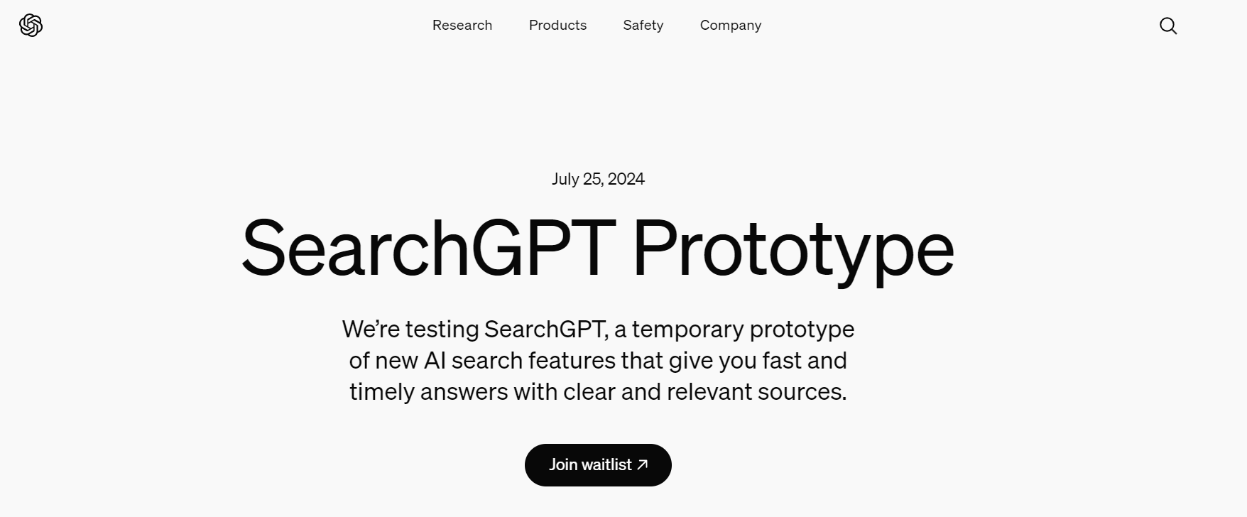 screenshot of searchgpt prototype